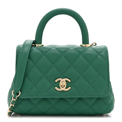 Mini Quilted Caviar Flap Shoulder Bag - Green