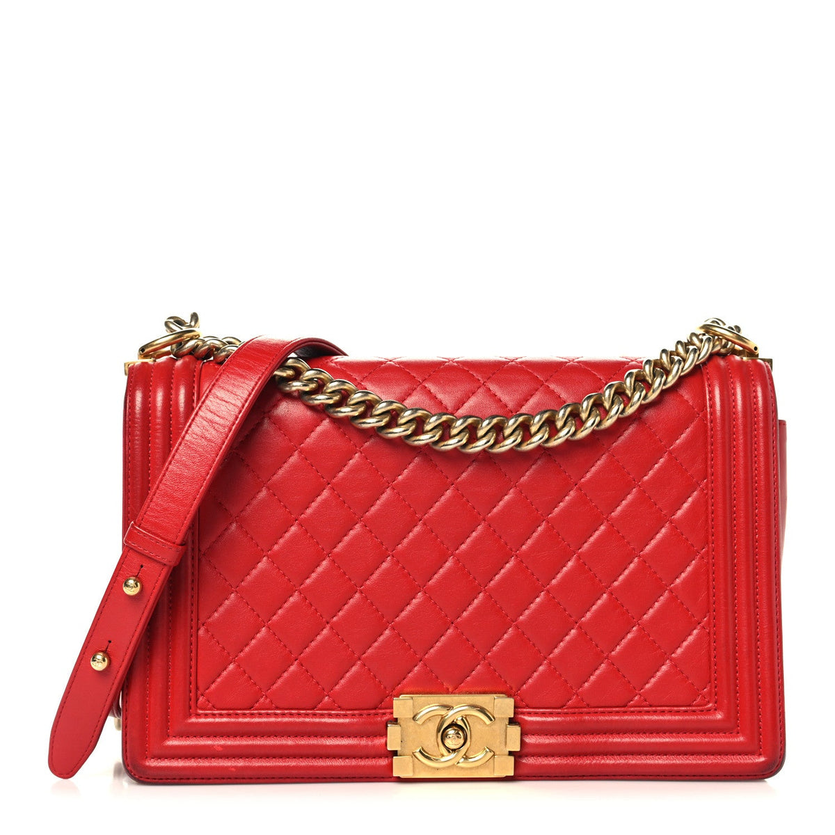 Medium Quilted Lambskin Flap Shoulder Bag - Red