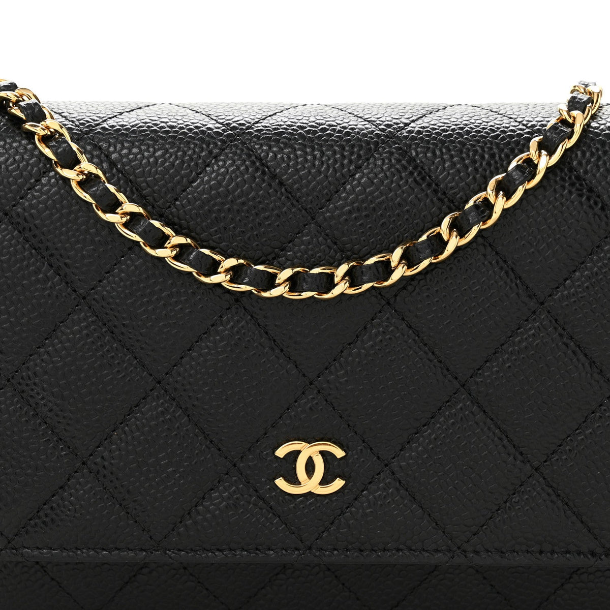 Quilted Caviar Wallet Bag - Black