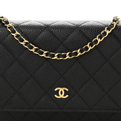Quilted Caviar Wallet Bag - Black