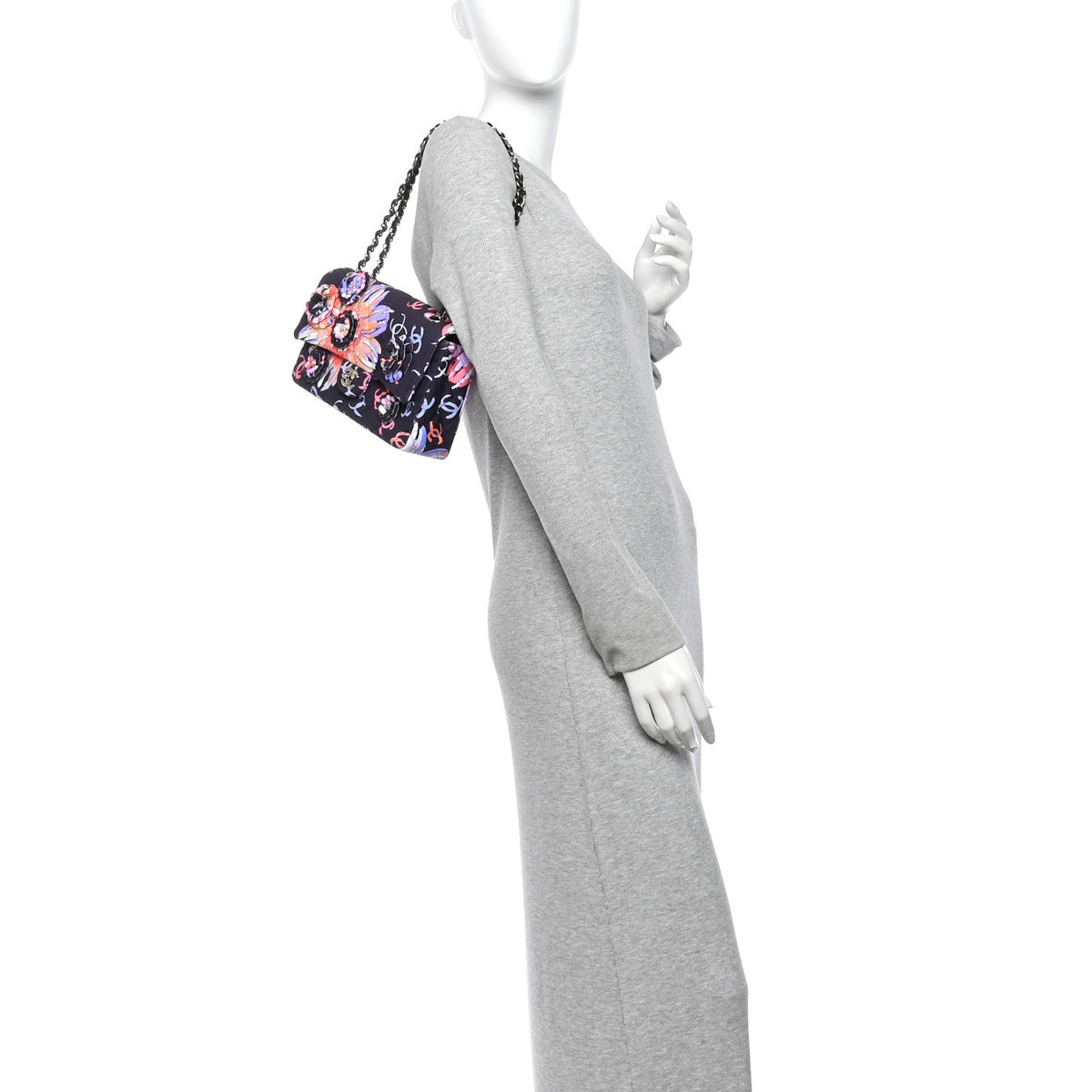 Quilted Fabric Flap Shoulder Bag - Black