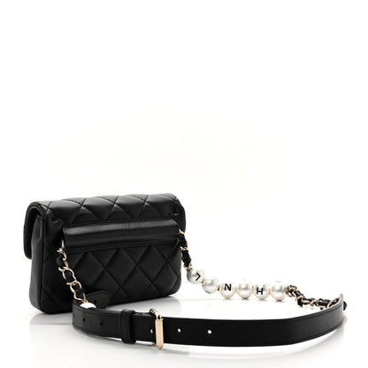 Mini Quilted Lambskin Belt Bag - Black