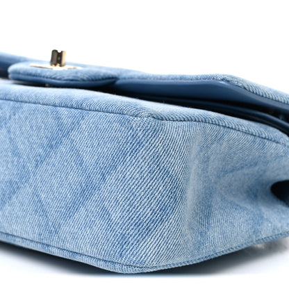 Small Quilted Flap Shoulder Bag - Light Blue
