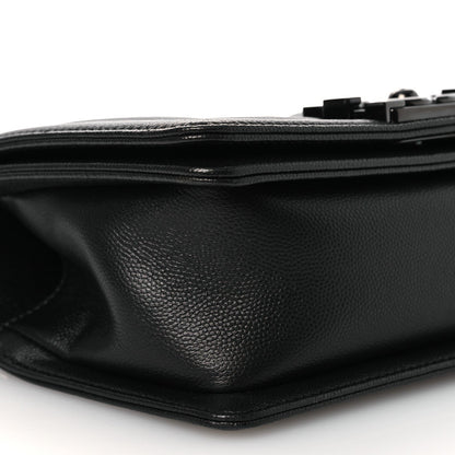 Small Quilted Caviar Flap Shoulder Bag - Black