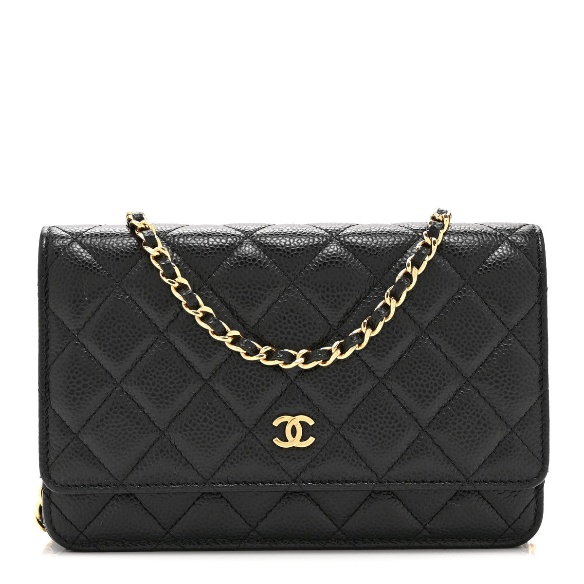 Quilted Caviar Wallet Bag - Black