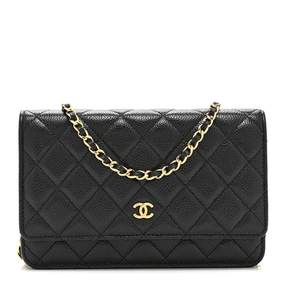 Quilted Caviar Wallet Bag - Black