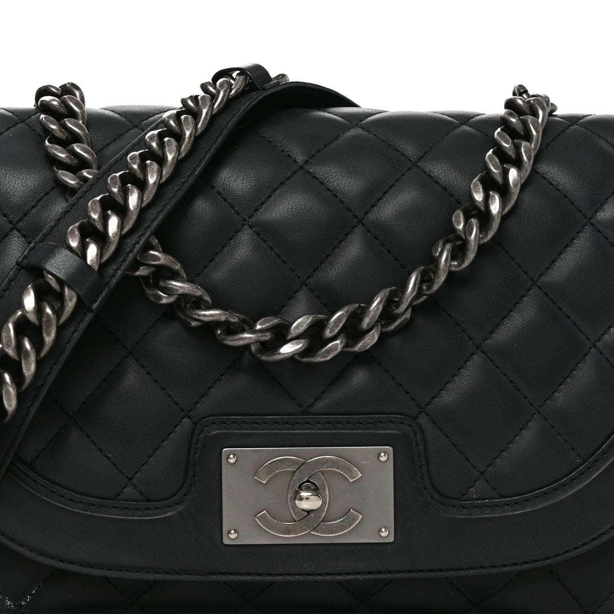 Medium Quilted Calfskin Flap Shoulder Bag - Black