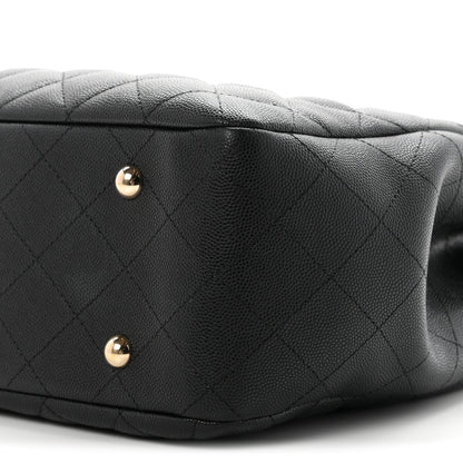 Small Quilted Caviar Tote Bag - Black