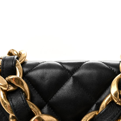 Large Quilted Lambskin Flap Shoulder Bag - Black