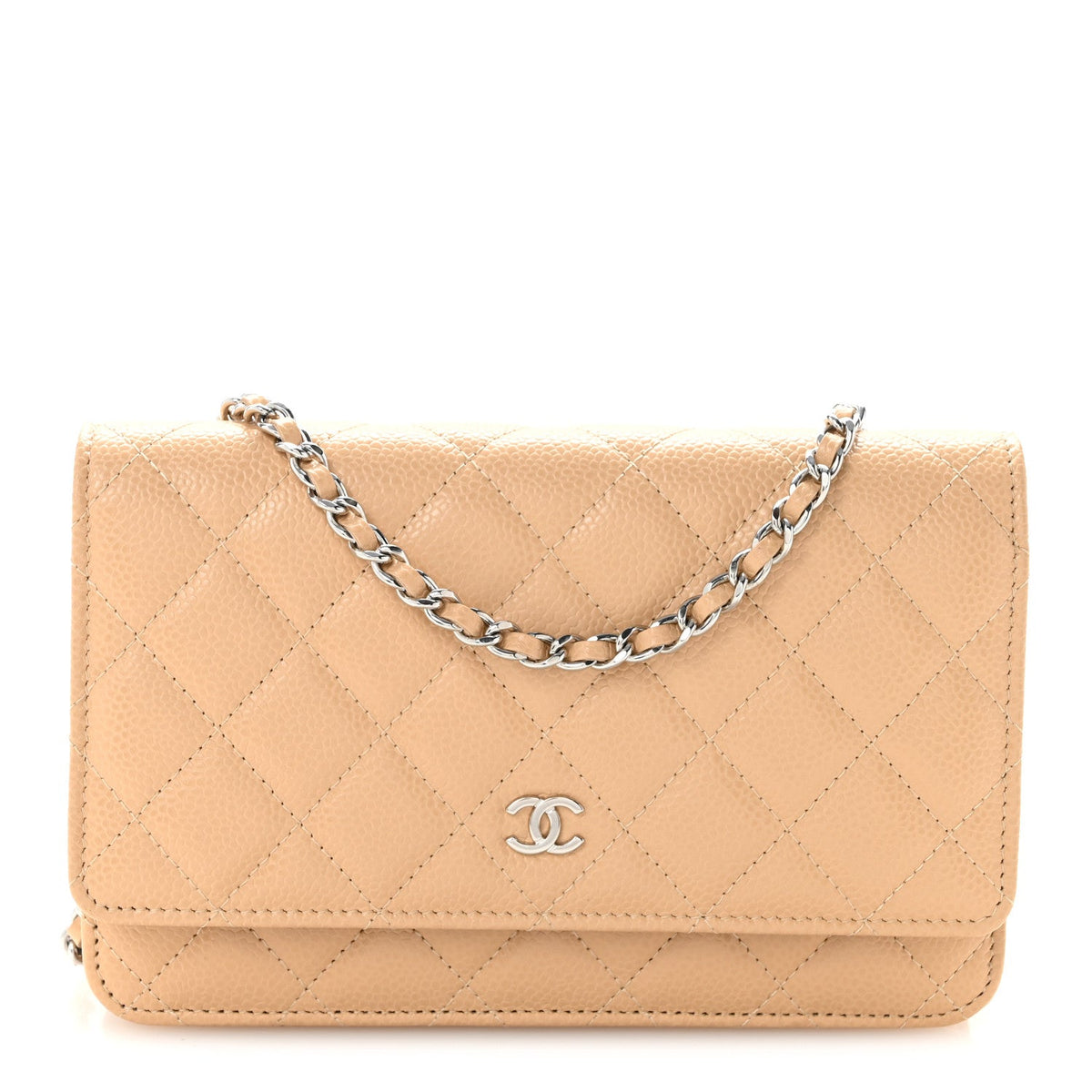 Quilted Caviar Wallet Bag - Beige