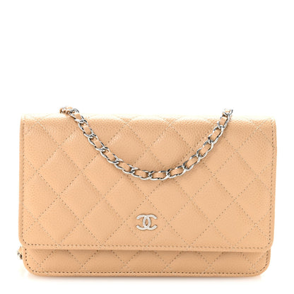 Quilted Caviar Wallet Bag - Beige