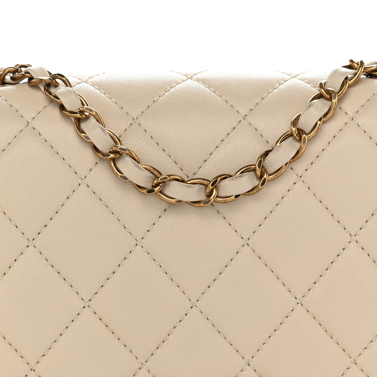 Large Quilted Sheepskin Flap Shoulder Bag - Beige