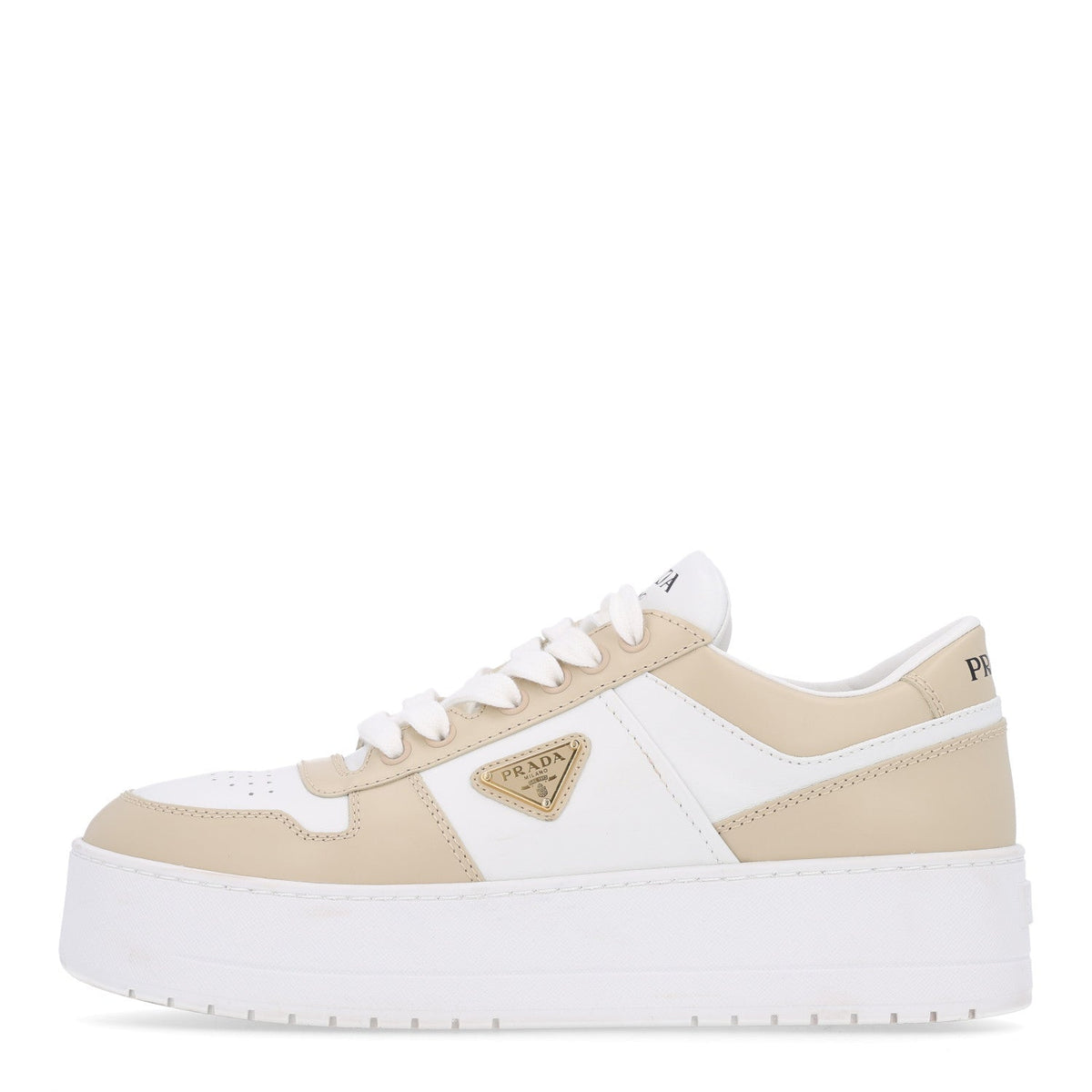 Vitello Rois Triangle Downtown Platform Low Top Sneakers Beige White