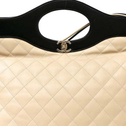 Large Quilted Calfskin Handbag - Beige