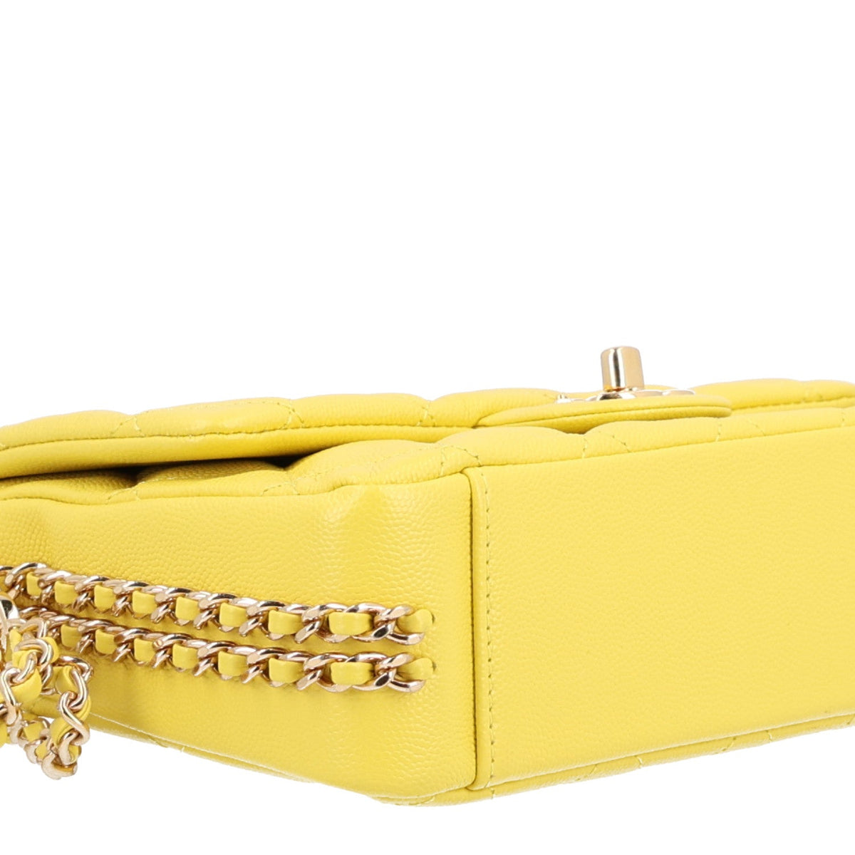 Mini Quilted Caviar Flap Shoulder Bag - Yellow