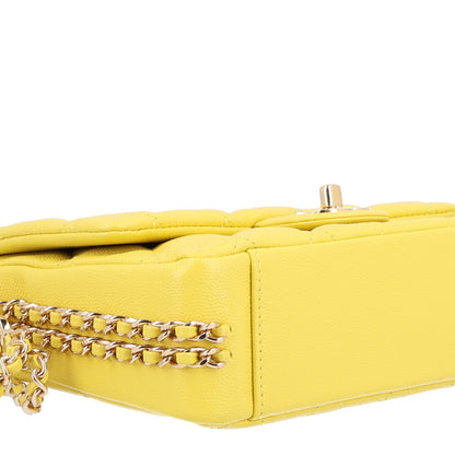 Mini Quilted Caviar Flap Shoulder Bag - Yellow