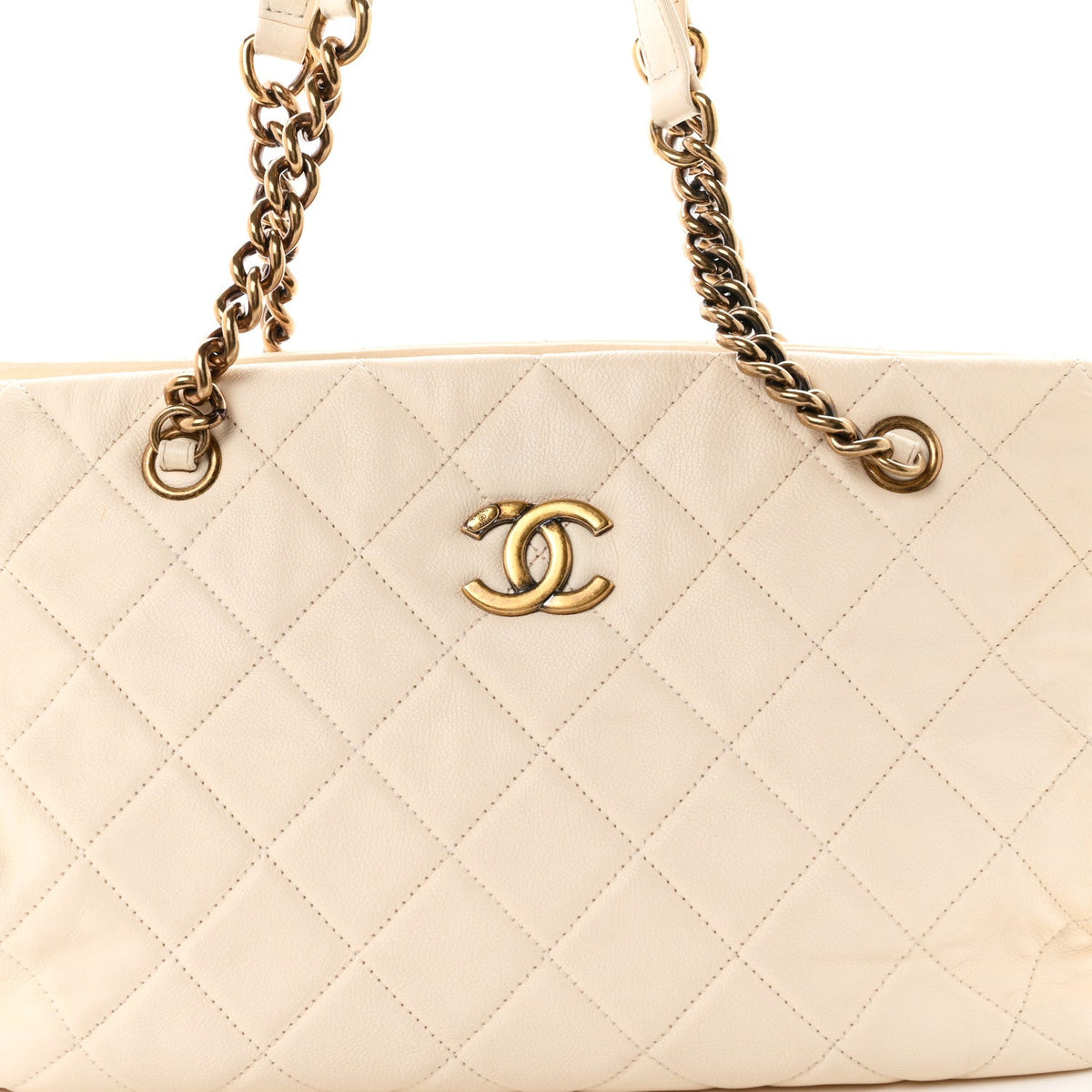 Small Quilted Calfskin Tote Bag - White
