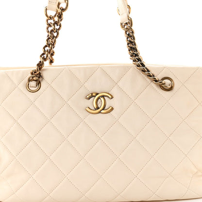 Small Quilted Calfskin Tote Bag - White