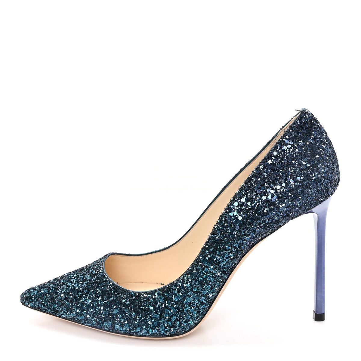 Jimmy Choocoarse Glitter Degrade Pointy Toe Romy Pumps Peacock Navy