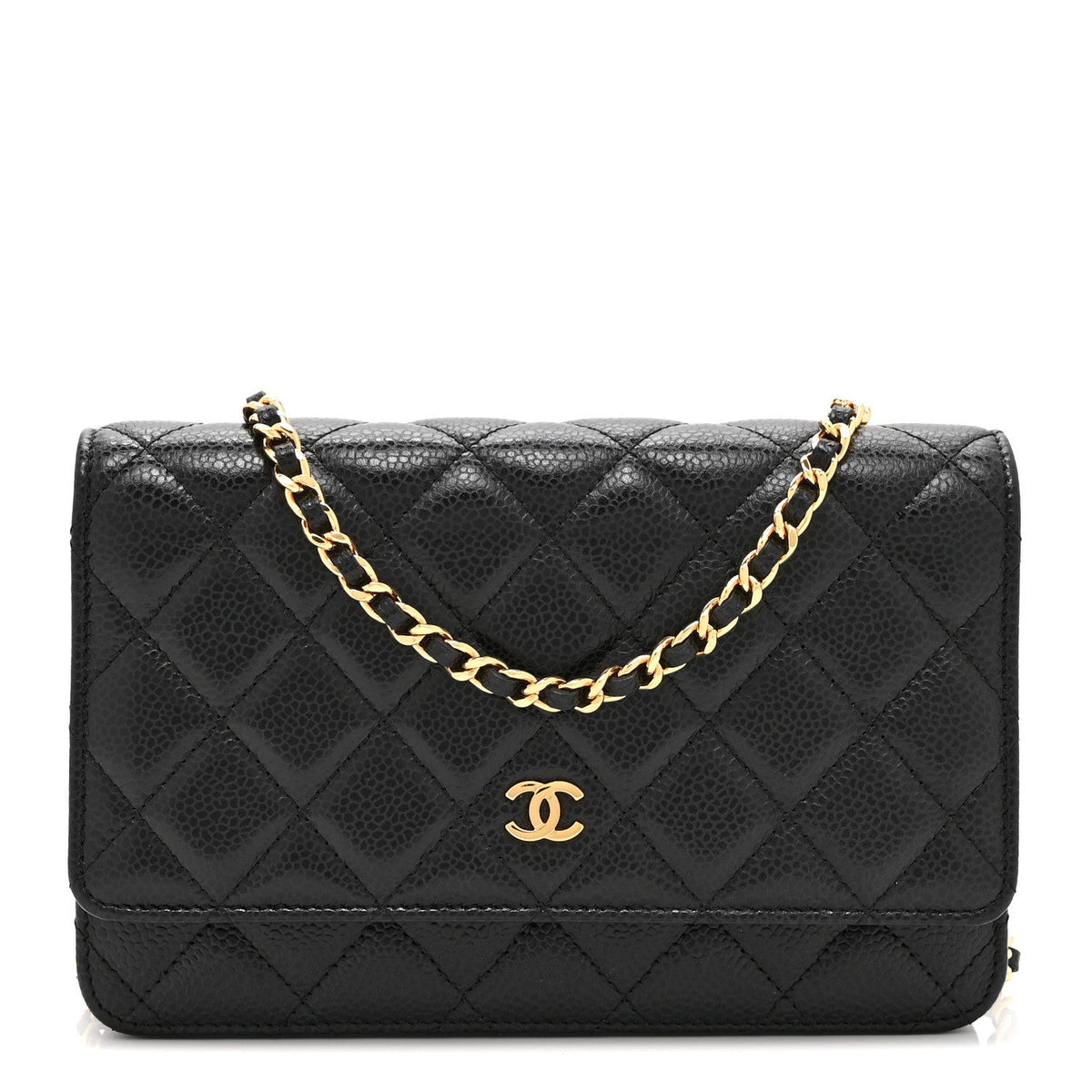 Quilted Caviar Wallet Bag - Black