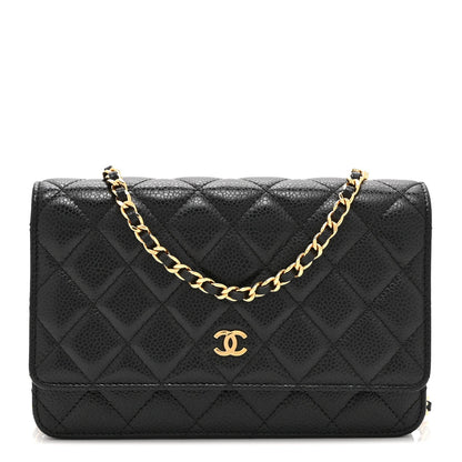Quilted Caviar Wallet Bag - Black