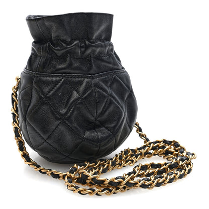 Mini Quilted Lambskin Bucket Bag - Black
