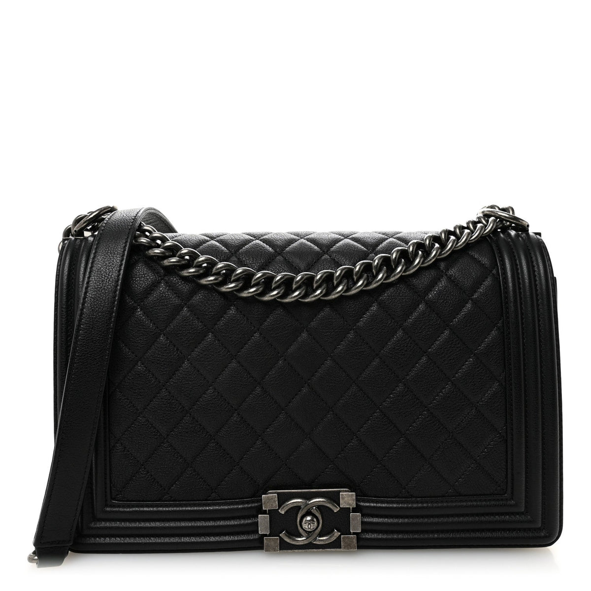 Medium Quilted Calfskin Flap Shoulder Bag - Black