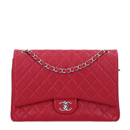 Maxi Quilted Caviar Flap Shoulder Bag - Red