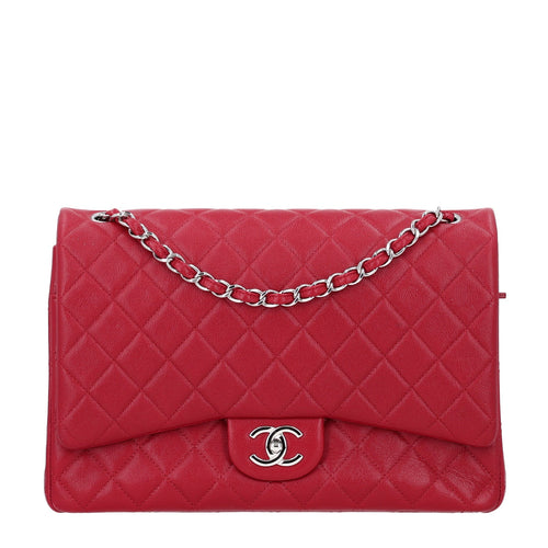 Maxi Quilted Caviar Flap Shoulder Bag - Red