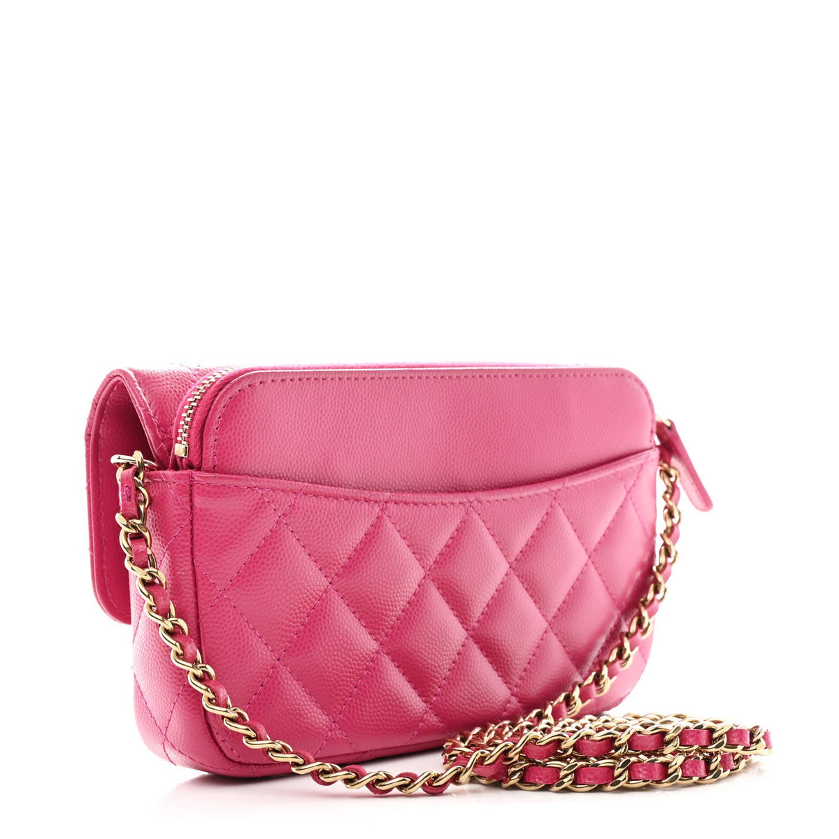 Quilted Caviar Flap Shoulder Bag - Pink