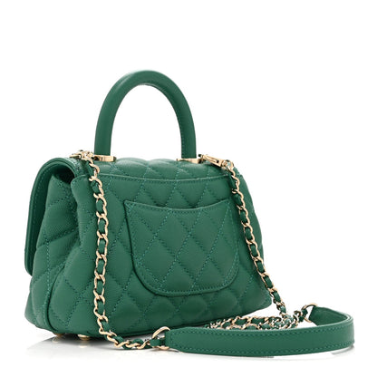 Mini Quilted Caviar Flap Shoulder Bag - Green