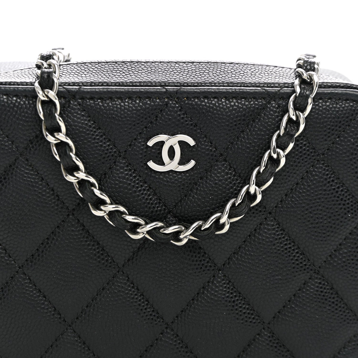 Quilted Caviar Crossbody Bag - Black