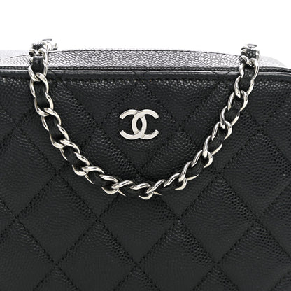 Quilted Caviar Crossbody Bag - Black
