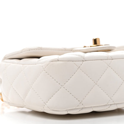 Mini Quilted Lambskin Flap Shoulder Bag - White