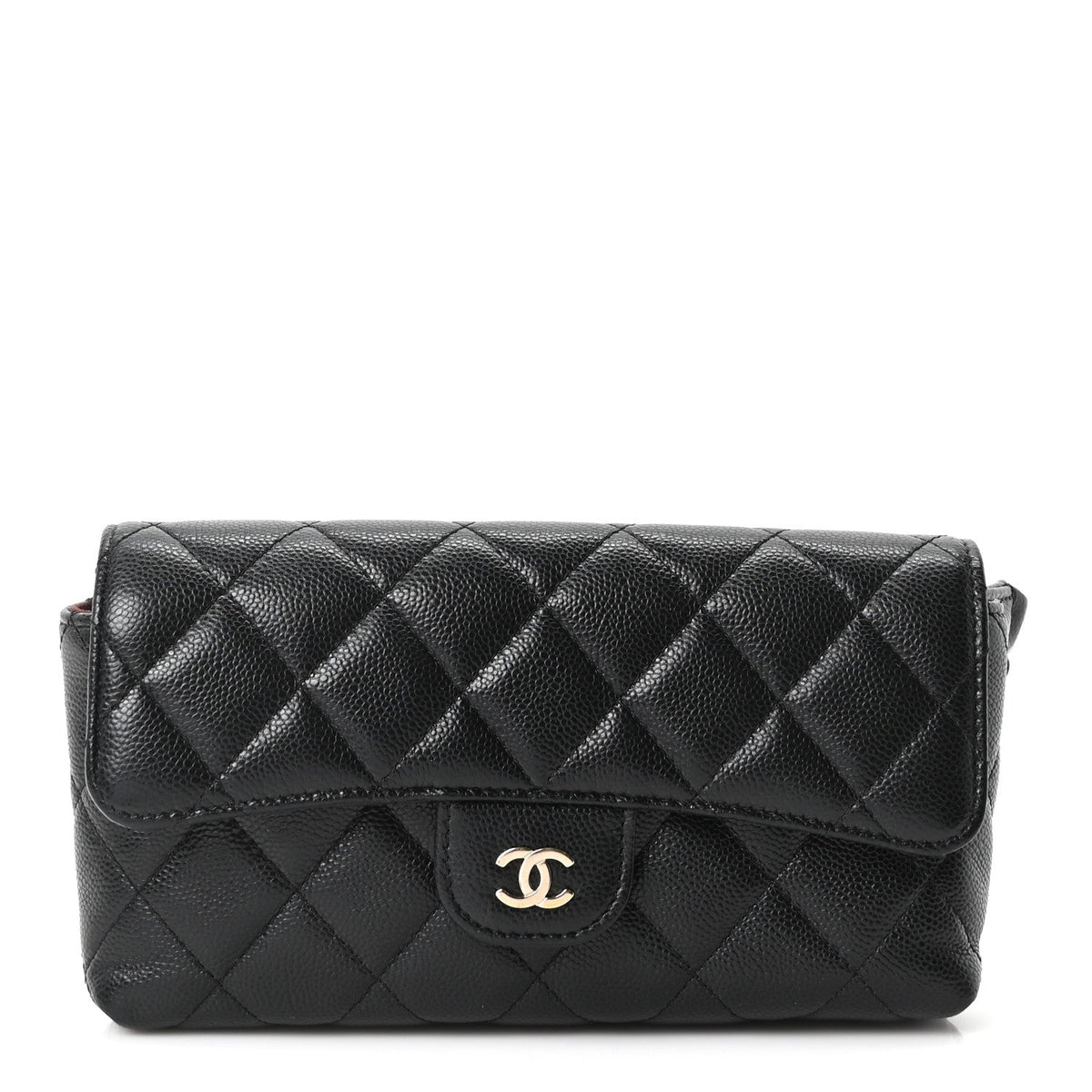 Quilted Caviar Flap Shoulder Bag - Black