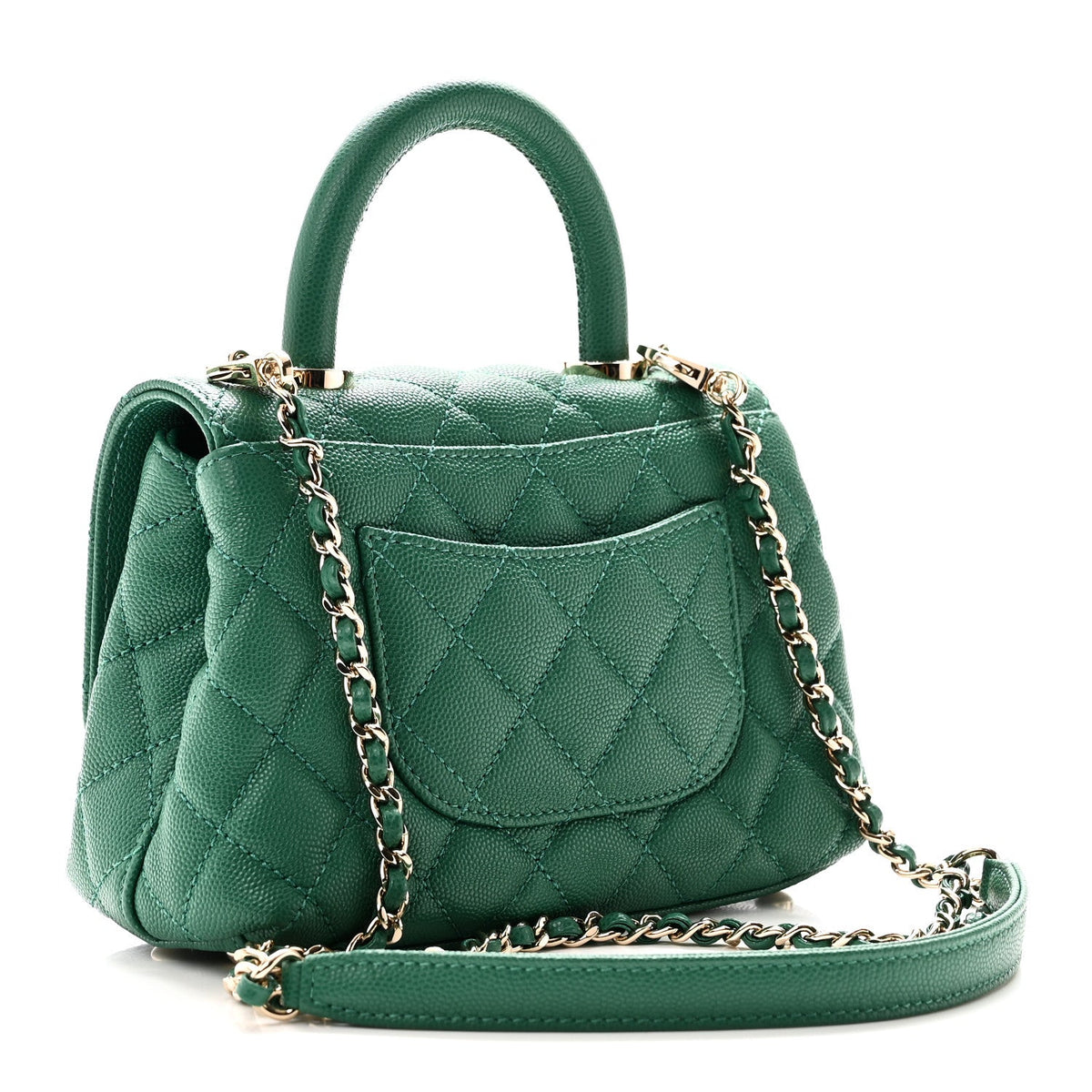 Mini Quilted Caviar Flap Shoulder Bag - Green