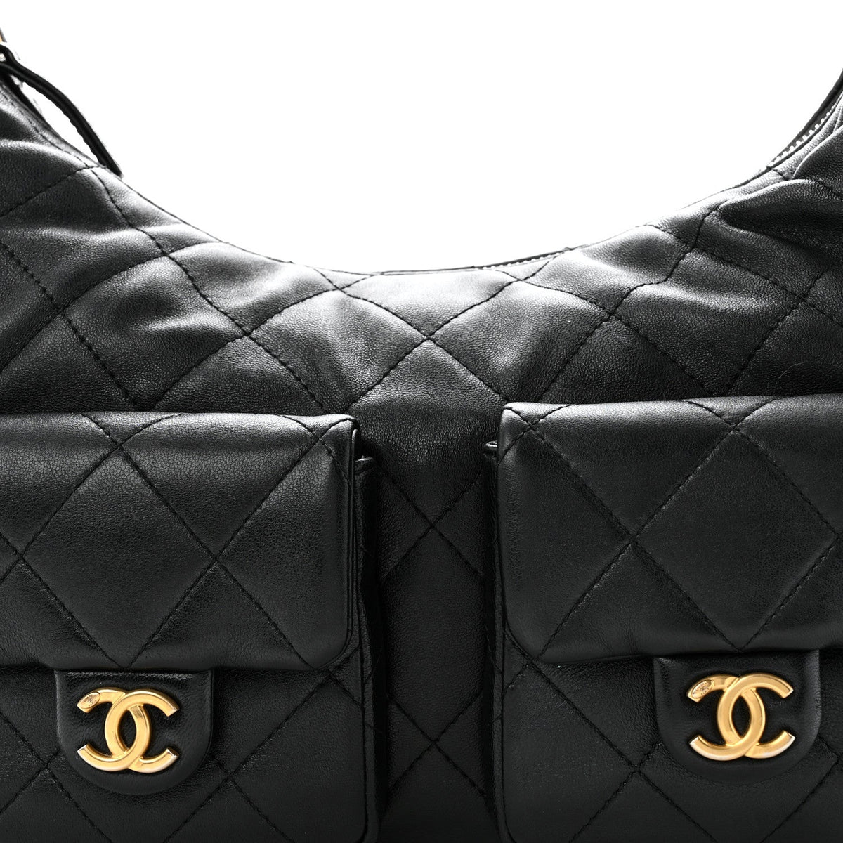 Large Quilted Lambskin Hobo Bag - Black