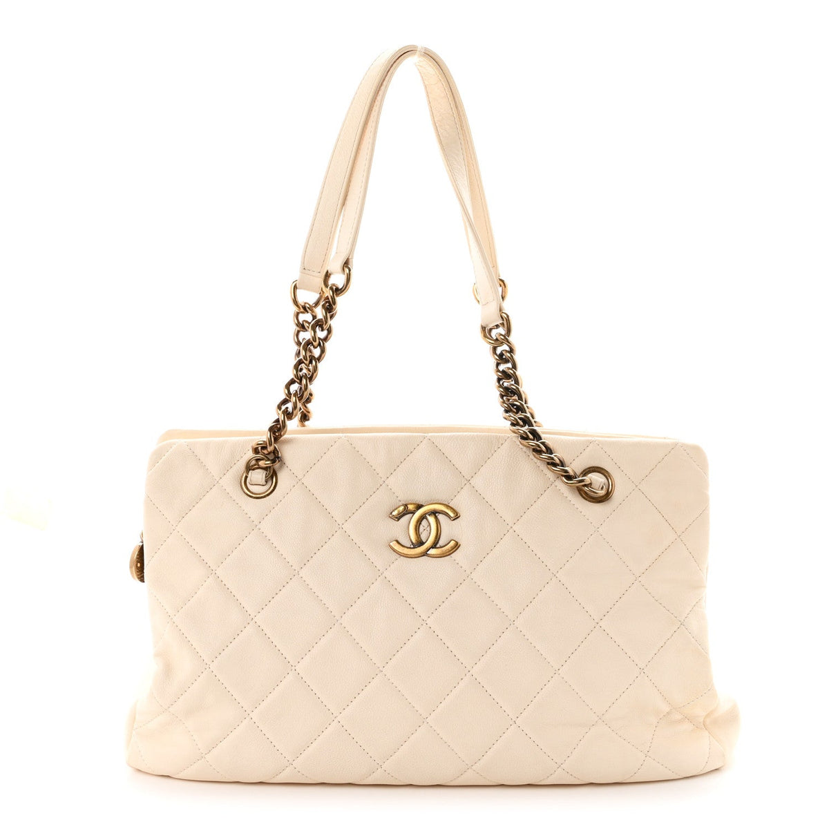Small Quilted Calfskin Tote Bag - White