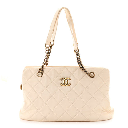 Small Quilted Calfskin Tote Bag - White