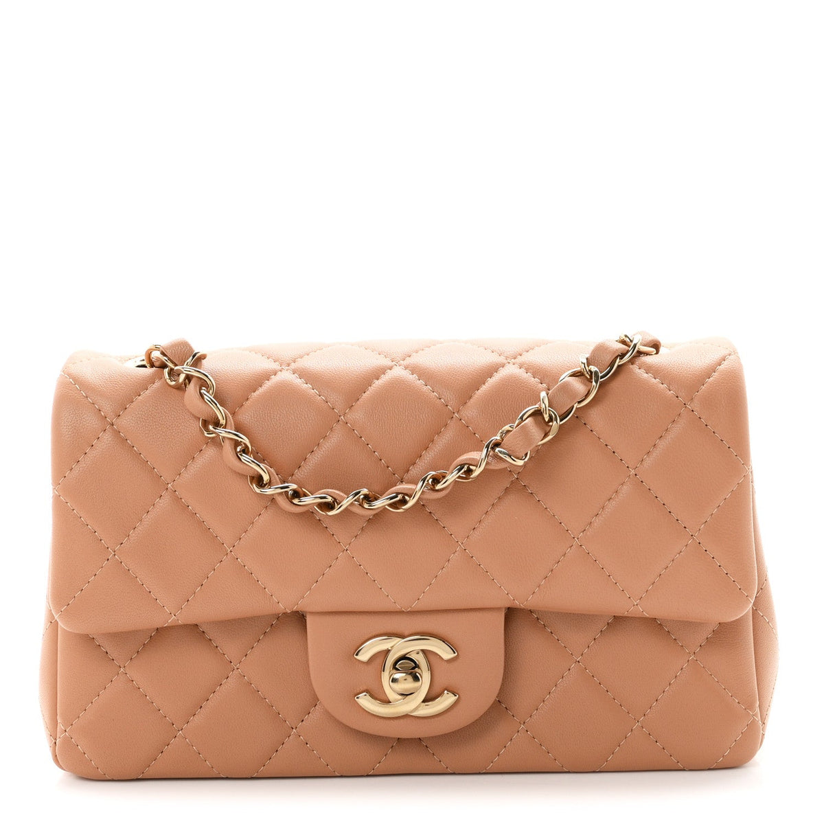 Mini Quilted Lambskin Flap Shoulder Bag - Tan