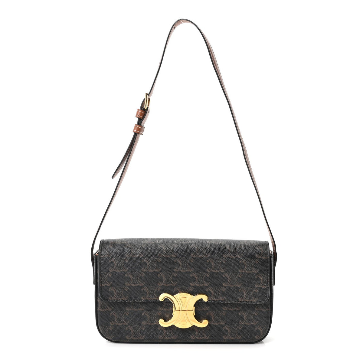 Calfskin Canvas Shoulder Bag - Tan