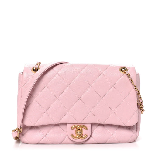 Medium Quilted Caviar Flap Shoulder Bag - Pink