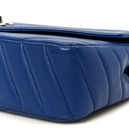 Quilted Caviar Flap Shoulder Bag - Blue