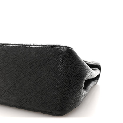 Quilted Caviar Flap Shoulder Bag - Black