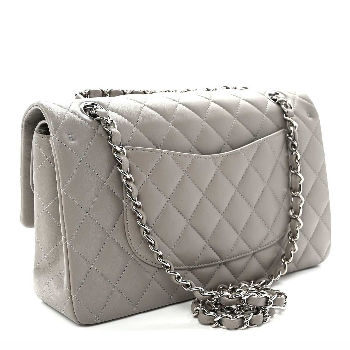 Medium Quilted Lambskin Flap Shoulder Bag - Grey