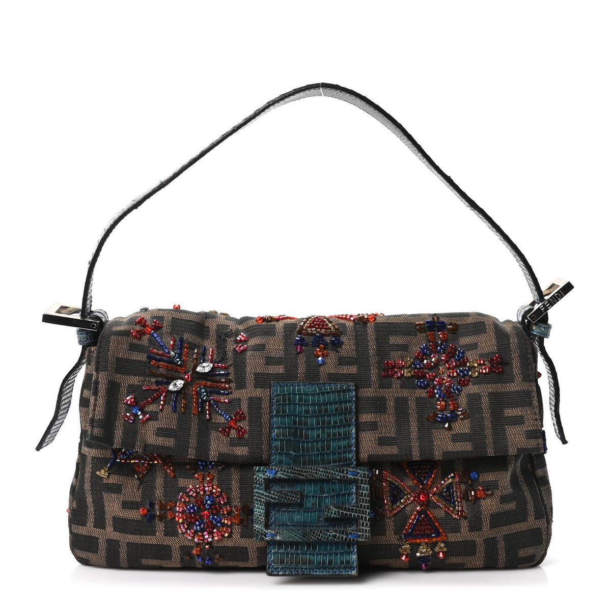 Lizard Zucca Crystal Beaded Baguette Tob Handbag