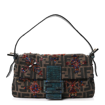 Lizard Zucca Crystal Beaded Baguette Tob Handbag