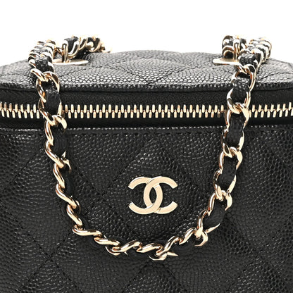 Mini Quilted Caviar Handbag - Black