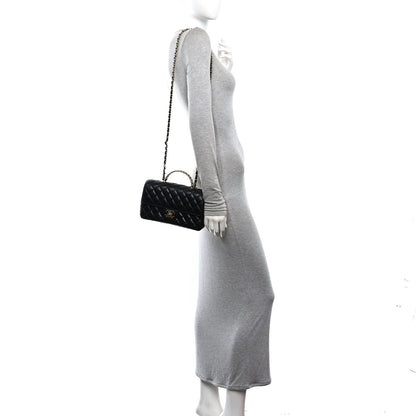 Small Quilted Lambskin Flap Shoulder Bag - Black