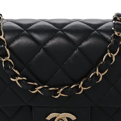 Mini Quilted Lambskin Flap Shoulder Bag - Tan